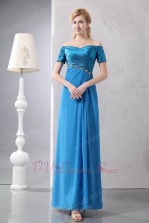 Cheap Short Sleeves Azure Dress For Woman Evening Wear