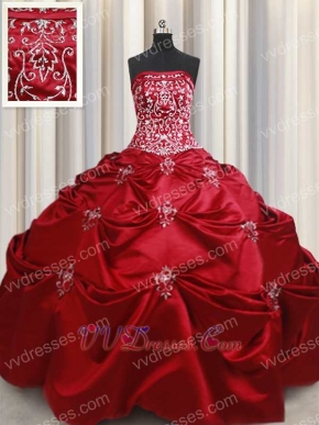 Featured Wine Red Satin Country Style Quinceanera Gown Silver Handwork Embroidery