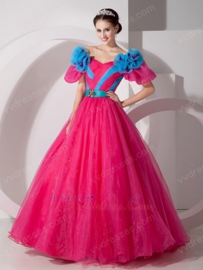 Fuchsia Organza Floor-length Quinceanera Prom Gown
