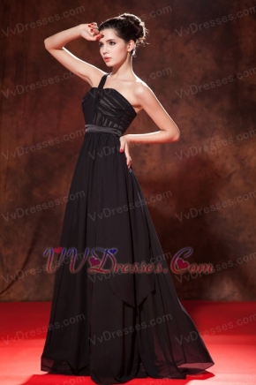 Black One Shoulder Floor-length Chiffon Prom Dresses 2014 Designers Inexpensive