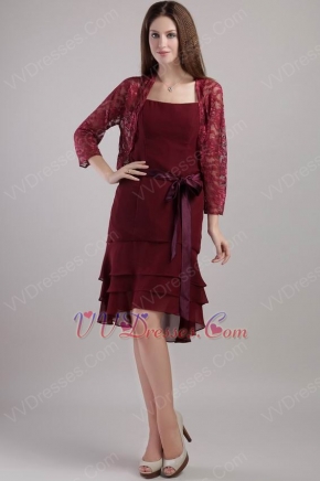 Short Burgundy Chiffon Mother of the Bride Dress With Jacket