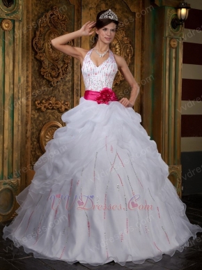 Sequin Floor Length Puffy White Dress Girls Wear To Quinceanera