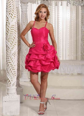 Cute Spaghetti Straps Short Prom Dress With Hand Made Flower