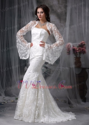 Modest Mermaid Strapless Lace Wedding Dress With Jacket Low Price