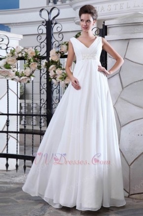 Cheap V-neck White Chiffon Very Formal Prom Dresses