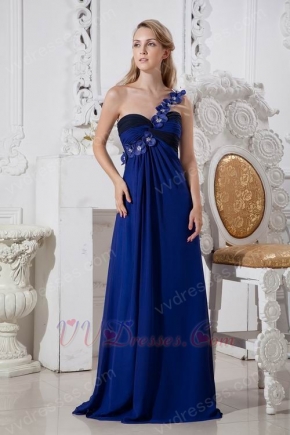 One Shoulder Royal Blue Floor Length Chiffon Evening Dress