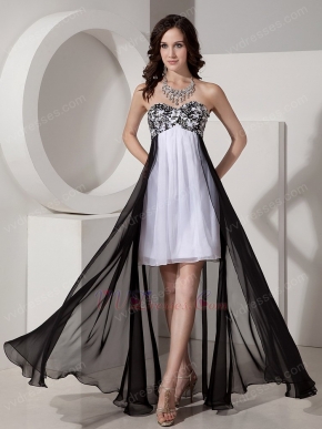 Black And White Short Front Long Back Skirt Prom Dress