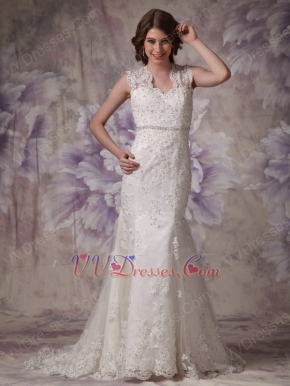 Inexpnesive Mermaid Wide Straps Wedding Dress With Beads