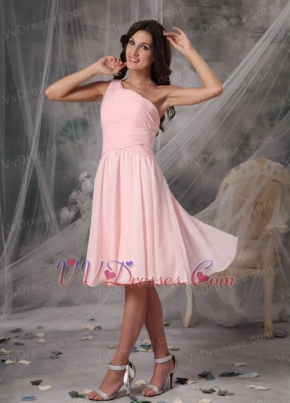 One Shoulder Knee-length Baby Pink Jr Bridesmaid Dress lovely