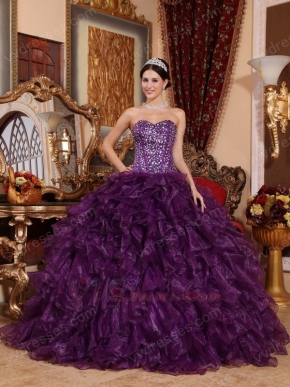 Purple Sweetheart Ruffled Skirt Cheap Military Ball Gown