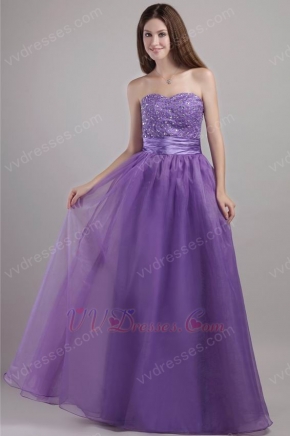 Lace Up Sweetheart Purple Organza Prom Dress With Beading