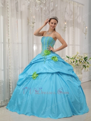 Strapless Dama Quinceanera Dress With Spring Green Flower