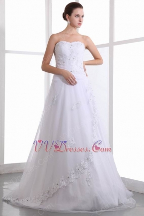 Cheap Sweetheart Appliqued Bodice Corset White Bridal Wedding Dress