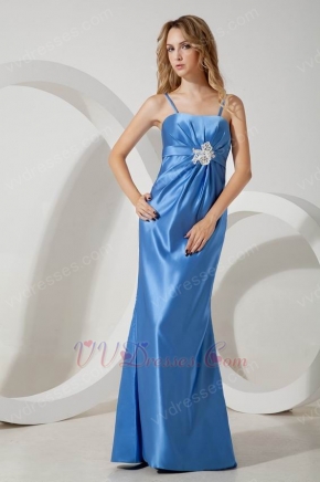 Simple Style Spaghetti Straps Blue Stain Discount Prom Dress