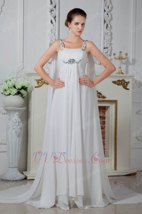 Square Neck Beaded Straps White Chiffon Prom Dress By Designer