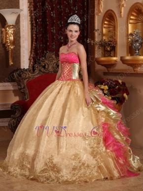 Corset Back Ruffled Skirt Golden Military Ball Dress Sweetheart