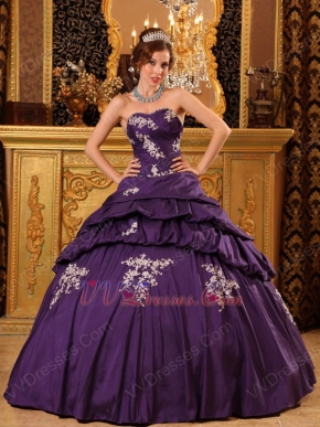 Sweetheart Purple Puffy Quinceanera Dress With Applique