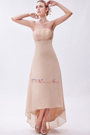 Strapless Asymmetrical Bisque Chiffon Homecoming Dress