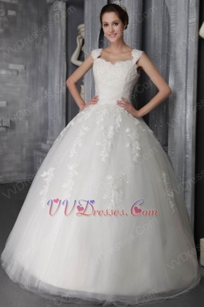 Elegant Straps Ball Gown Tulle Appliqued Lace Bridal Dress