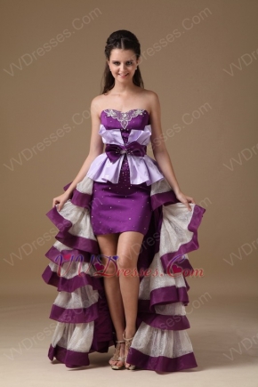 Multi-Color White And Purple Short Front Long Back Cocktail Dress