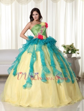 Teal and Yellow Gold Colorful Quinceanera Dress US Luxury