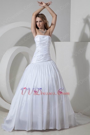 Inexpensive Strapless Cathedral Train Ivory Taffeta Puffy Wedding Dresses