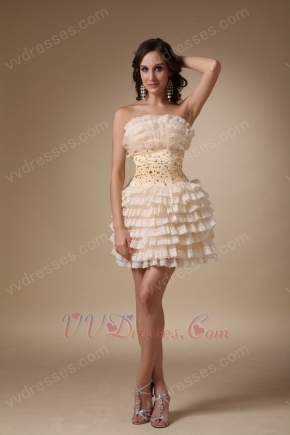 Strapless Layers Decorate Champagne Lace Cocktail Dress