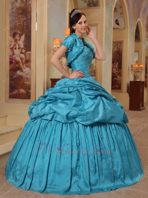 Cheap Teal Floor Length Puffy Quinceanera Dress With Jacket