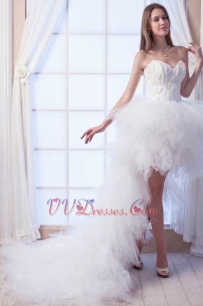 Glamorous High Low Skirt Ivory Feather Wedding Dress