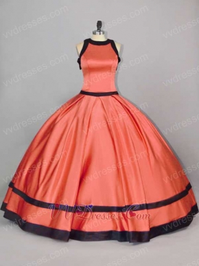 Scoop Red Thick Satin With Black Bordure/Overlapping Girls Quinceanera Birthday Gown