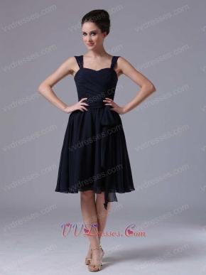 Simple Double Straps Navy Blue Bridesmaid Dress Chiffon Lightness