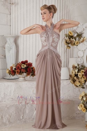 Discount Halter Gray Chiffon Evening Dress With Applique