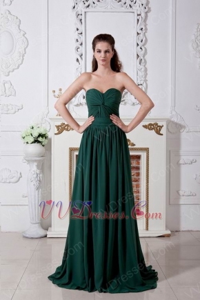 Sweep Dark Green Chiffon Floor Length Evening Dress