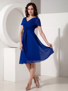 V-neck Royal Blue Mother Of The Bride Dress For Beach Wedding