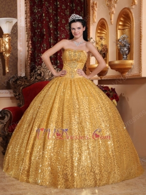 Designer Golden Sequin Strapless Quinceanera Dress In Georgia