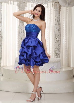 Strapless Royal Blue Taffeta And Sequin Prom Dress Short Knee Length Sexy