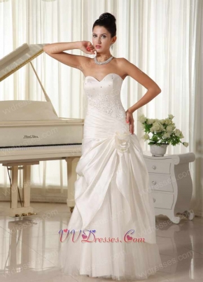 Dignified Ivory Satin Slit Open Flat Tulle Prom Gowns With Rose Flower