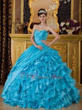 Sweet heart Ruffles Skirt Aqua Blue Sale Quinceanera Gown