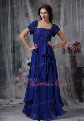 Square Mother Of The Bride Dress Royal Blue Chiffon Fabric Modest