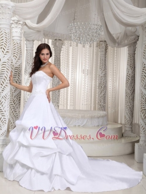 Classical Taffeta White Bubble Wedding Dress Cathedral Train Low Price