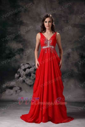 Red Chiffon V-neck Floor-length Night Club Celebrity Dress Night Club