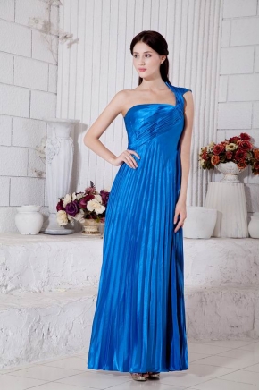 One Shoulder Floor Length Column Skirt Blue Prom Dress