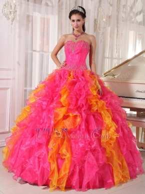Hot Pink and Orange Ombre Quinceanera Dress Contrast Color