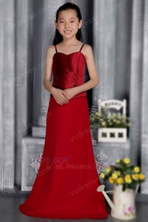 Sweetheart Neckline Spaghetti Straps Wine Red Flower Girl Dress