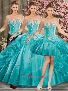 2019 Trend Turquoise Detachable Three-Pieces Quince Court Ball Gown