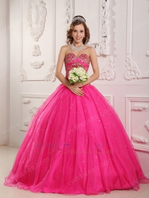 Hot Pink Sweetheart Beaded Quinceanera Gown Princess Wear