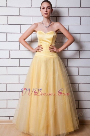 Simple Sweetheart A-line Moon Yellow Tulle Formal Party Dress