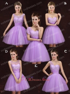 Series Design Lilac Lace Short Dama Dress Different From Each Other