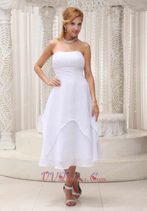 Terse White Tea-length 2 Layers Party Dress Full Size Customization