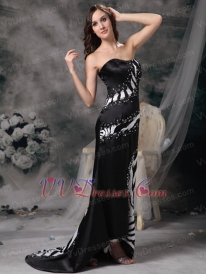 Sweetheart Black Satin and Zebra Beading Prom Dress Inexpensive